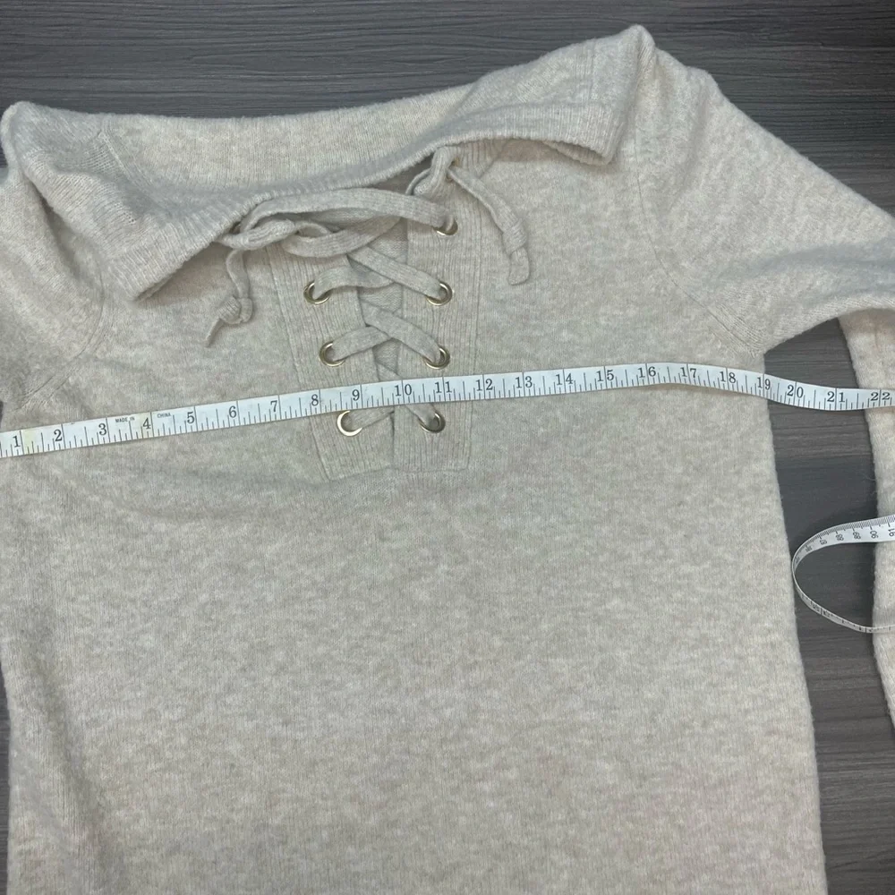 Ann Taylor Factory Beige Lace-Up Sweater Dress Knit Tunic Size L - Picture 8 of 10